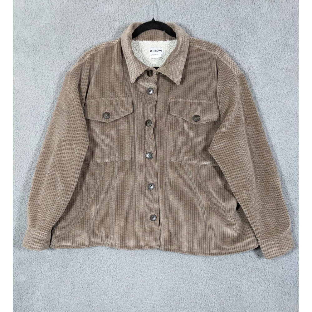 Cisono Outerwear Corduroy Jacket Womens L Brown Sherpa Lined Button Up Gorpcore
